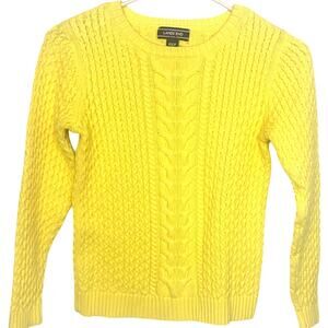 Lands’ End Cable Knit Sweater XS/P 2-4 Yellow Crew Neck Pullover Long Sleeves